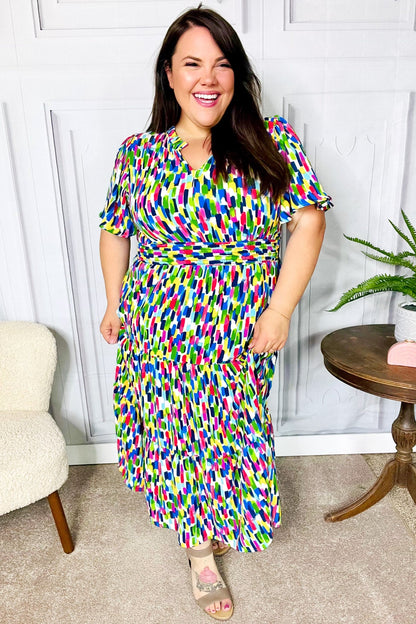 All For You Navy Multicolor Abstract Print Smocked Waist Maxi Dress