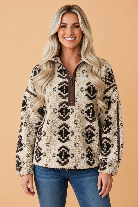 Western Geometric Fleece Half Zip Sweatshirt