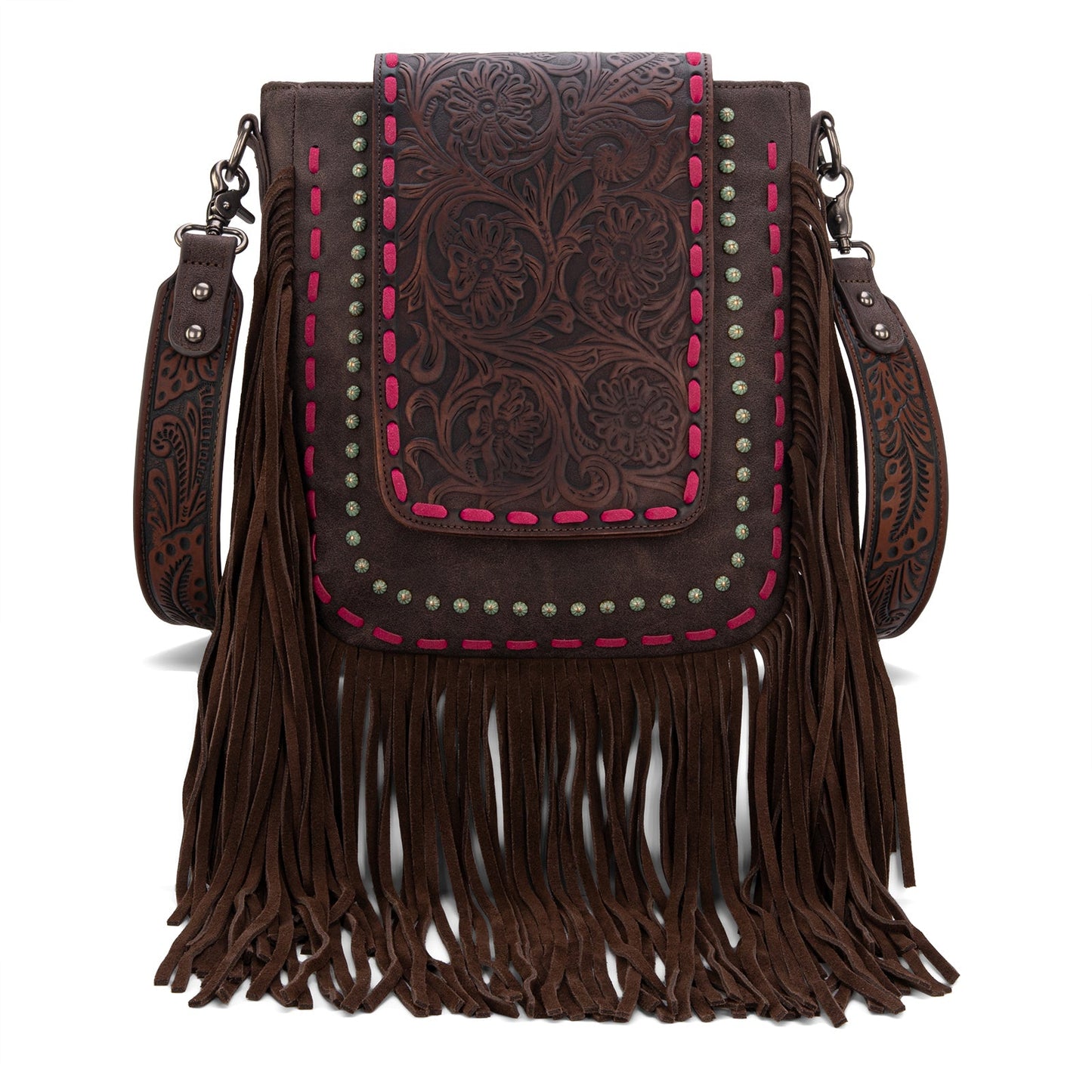 Trinity Ranch Floral Tooled Concealed Carry Crossbody Bag -Coffee