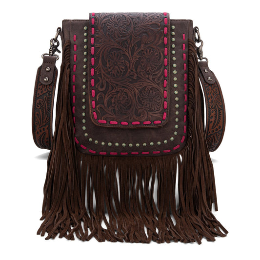 Trinity Ranch Floral Tooled Concealed Carry Crossbody Bag -Coffee