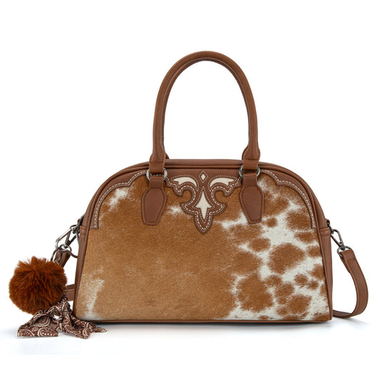 Trinity Ranch Genuine Cowhide Satchel/Crossbody -Brown