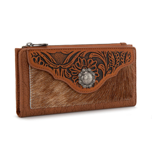 Trinity Ranch Hair-On Cowhide Tooled Collection Wallet