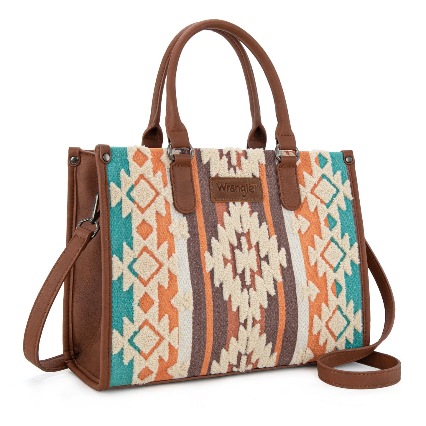 Wrangler Sherpa Aztec Canvas Tote/Crossbody - brown