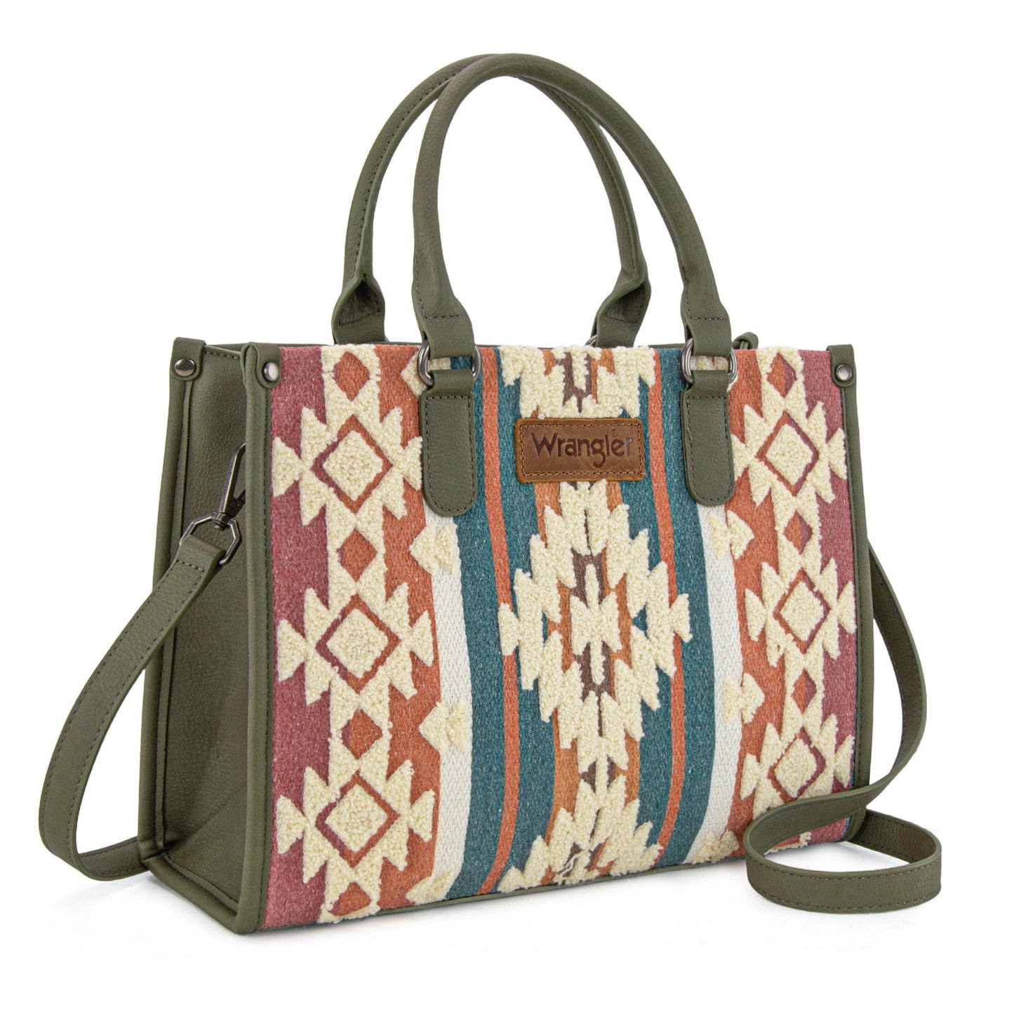 Wrangler Sherpa Aztec Canvas Tote/Crossbody - Green