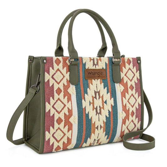 Wrangler Sherpa Aztec Canvas Tote/Crossbody - Green