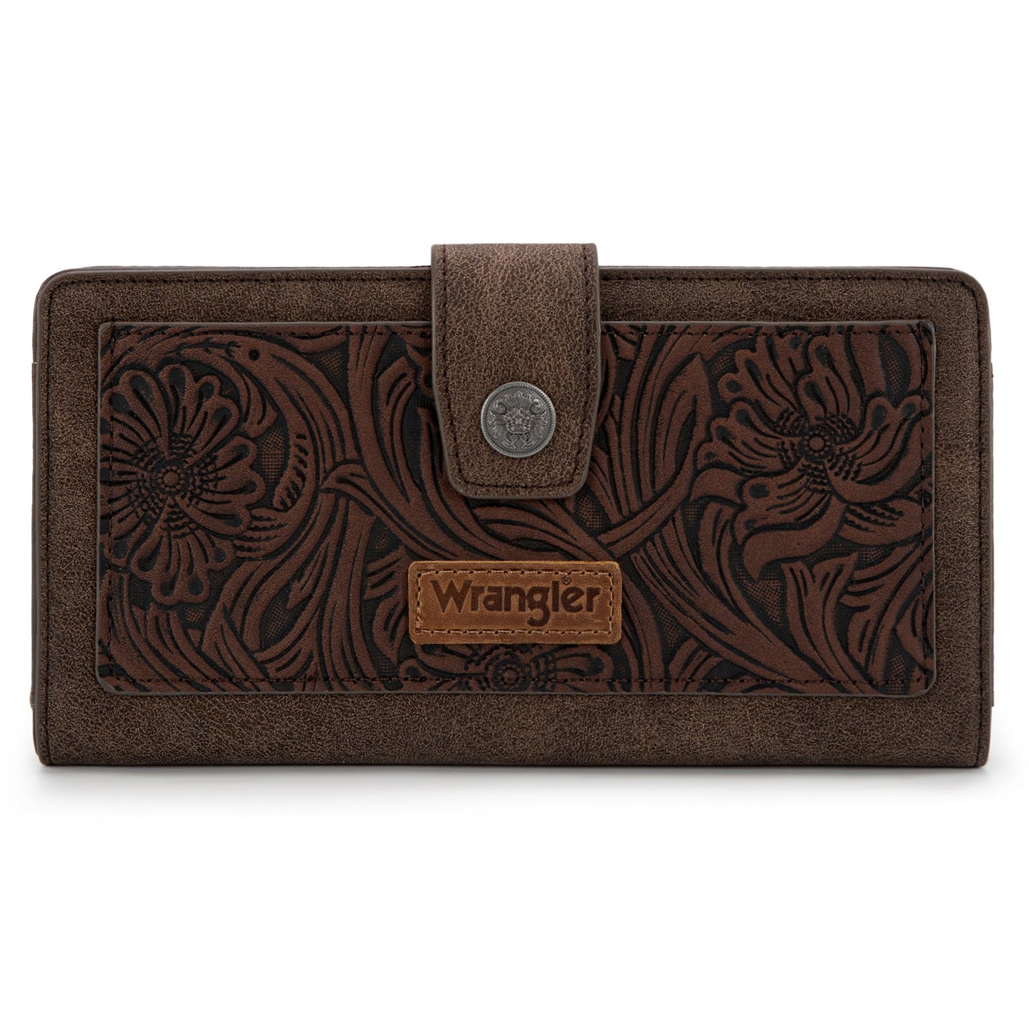 W080 Wrangler Western Floral Tooled RFID Wallet - Coffee