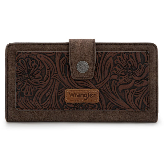 W080 Wrangler Western Floral Tooled RFID Wallet - Coffee