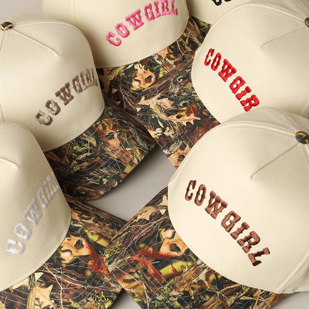COWGIRL Lettering Embroidery Camo Two-Tone Cap: CAMO-BEIGE / ONE SIZE