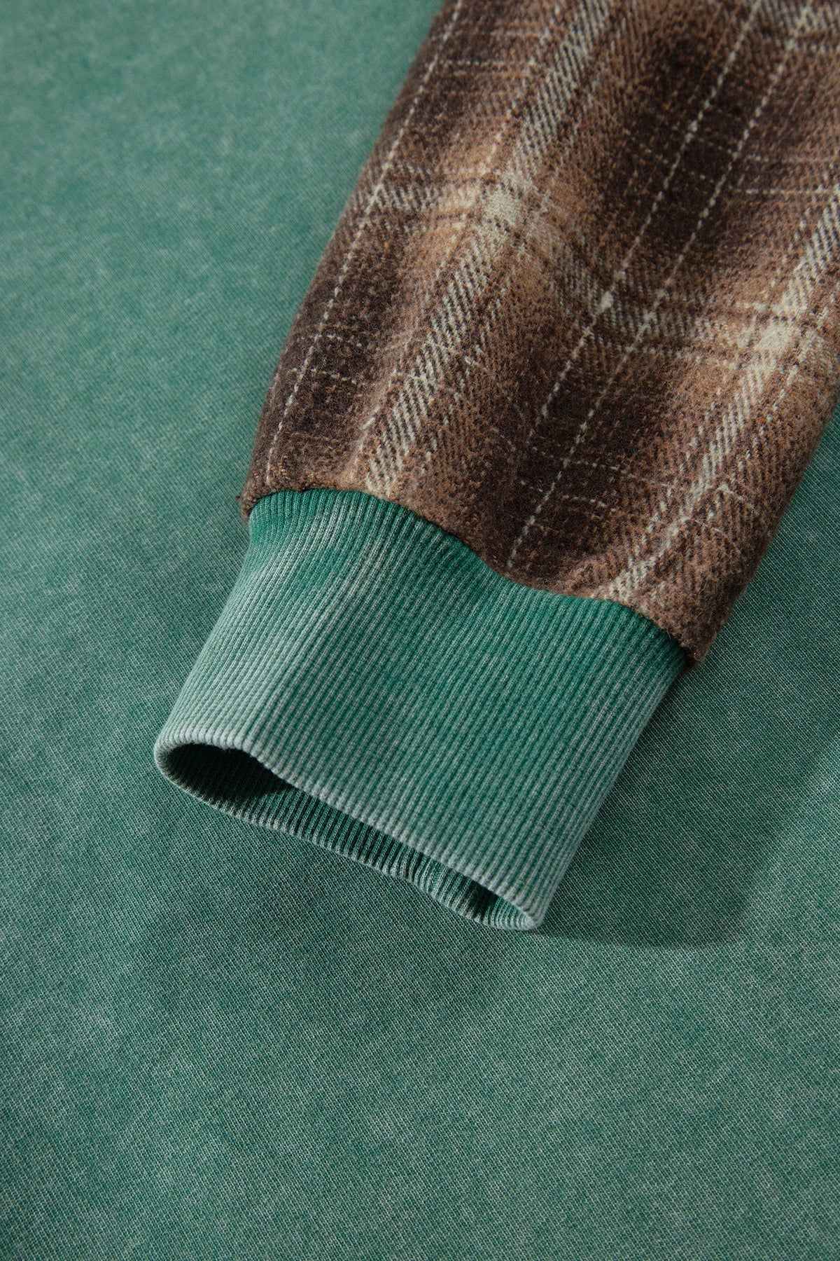 Plaid Patchwork Mineral Wash Drawstring Hoodie