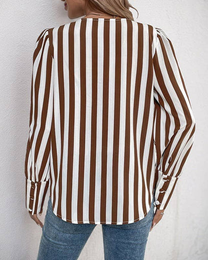 Fashion Single-Breasted Striped Contrast Long-Sleeved Shirt