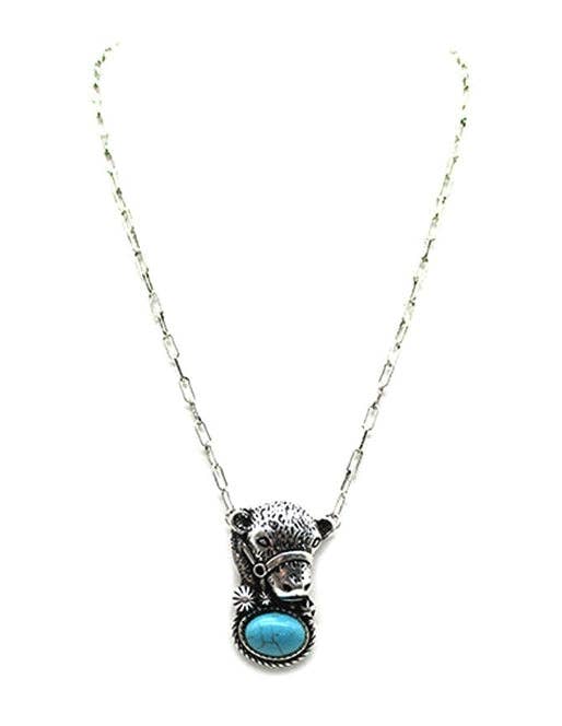 Western Cow Head Turquoise Necklace