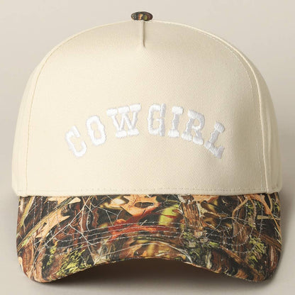 COWGIRL Lettering Embroidery Camo Two-Tone Cap: CAMO-BEIGE / ONE SIZE