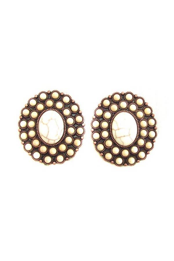 WESTERN CONCHO DESIGN POST EARRINGS: TURQUOISE