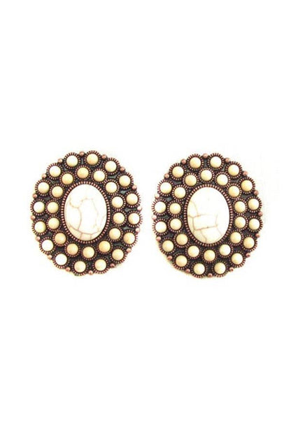 WESTERN CONCHO DESIGN POST EARRINGS: TURQUOISE