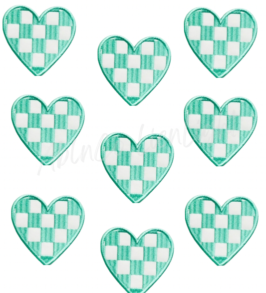 Turquoise blue checkered heart patch trucker hat patches 3”