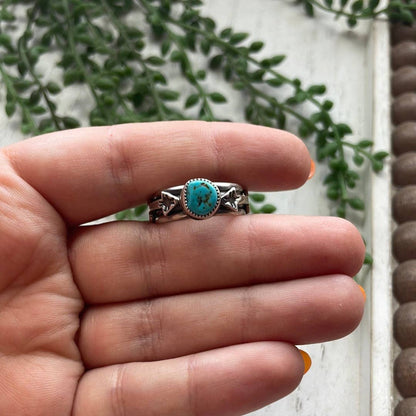 “The Double Arrow” Navajo Turquoise Sterling Silver Ring: 7.25 ring 120