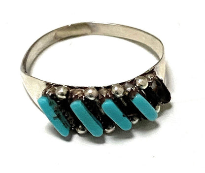 Zuni Sterling Silver & Turquoise 5 Stone Needlepoint Ring we: 7.5 / Turquoise Ring 116