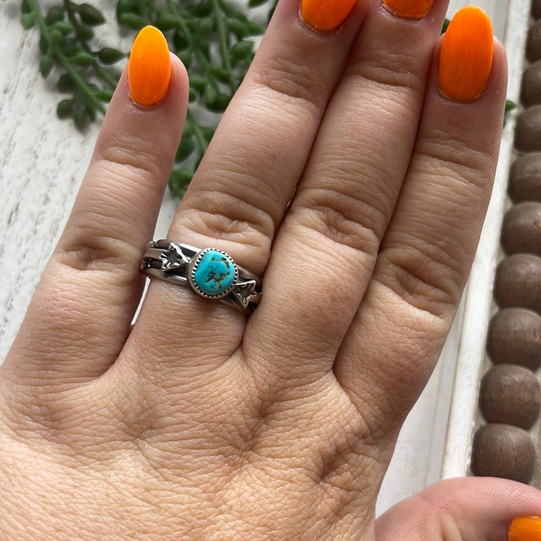 “The Double Arrow” Navajo Turquoise Sterling Silver Ring: 7.25 ring 120