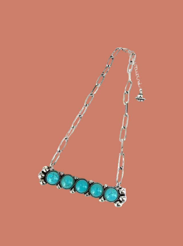 Western Turquoise Stone Bar Pendant Necklace