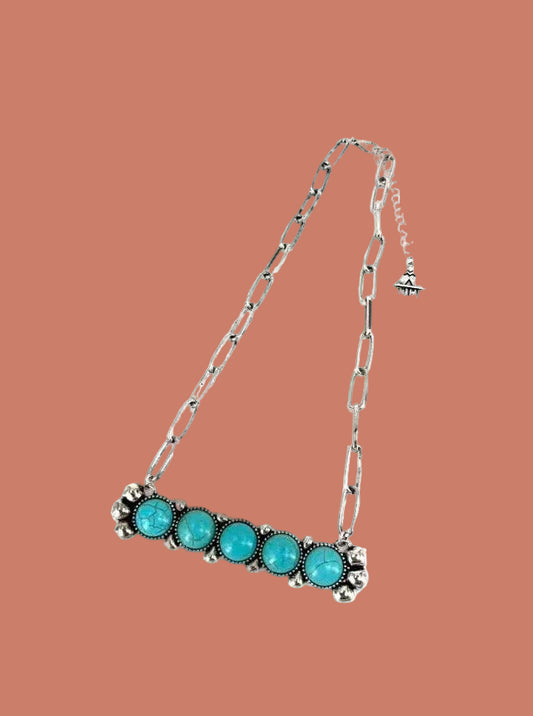 Western Turquoise Stone Bar Pendant Necklace