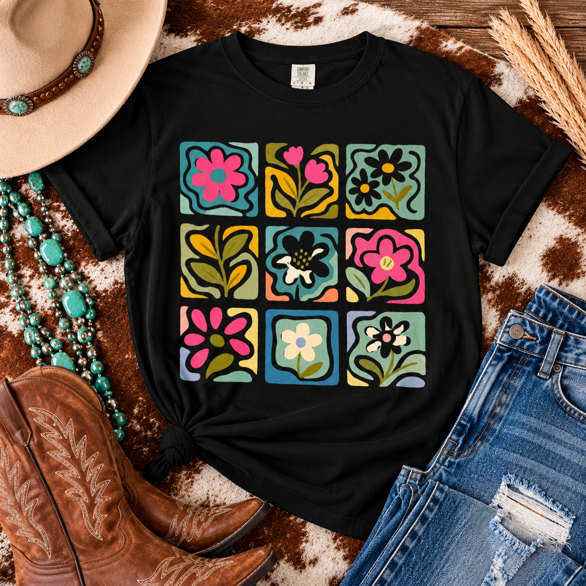 Colorful Retro Floral T-Shirt