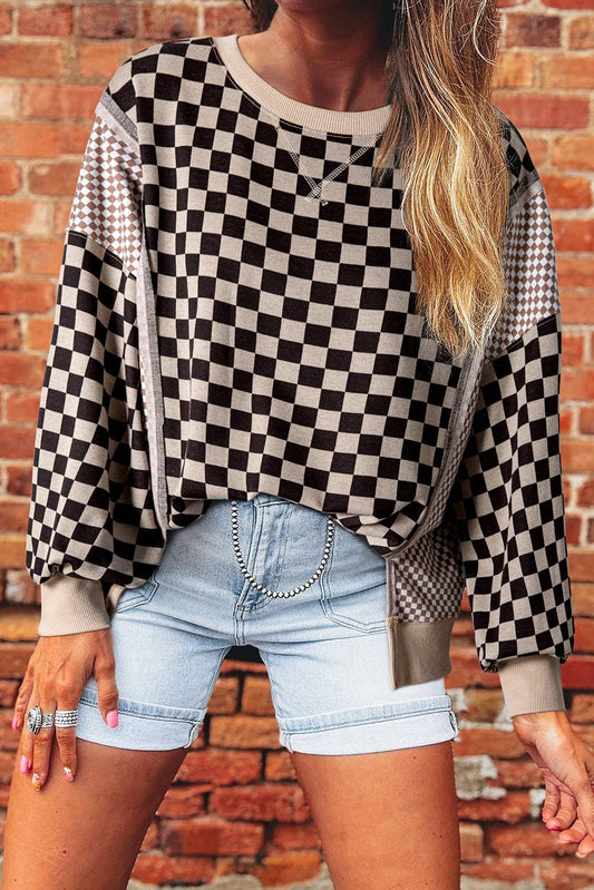 Checker Patchwork Long Sleeve Top