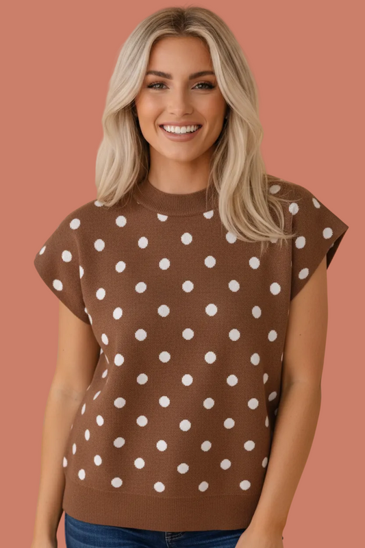 Polka Dot Dolman Short Sleeve Knit Top