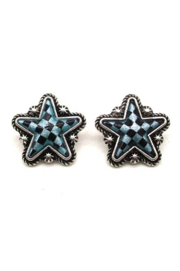CHECKER STAR POST EARRINGS: White