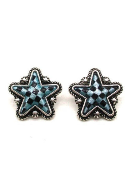CHECKER STAR POST EARRINGS: White