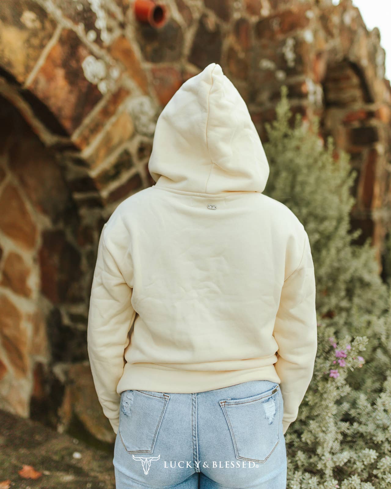 Plus Size Cream Hoodie W Boot Embroidery