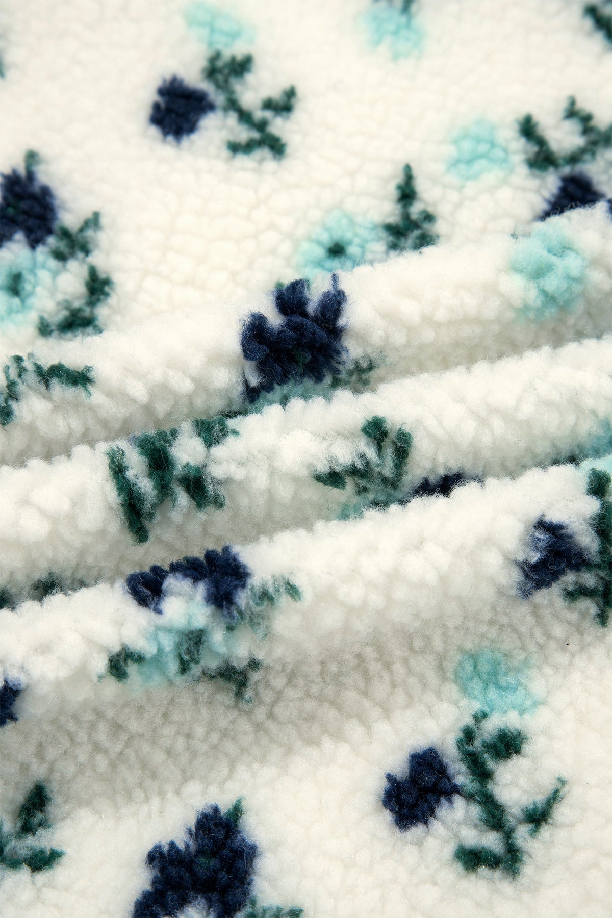 Floral Sherpa Fleece Zip-Up Hooded Jacket