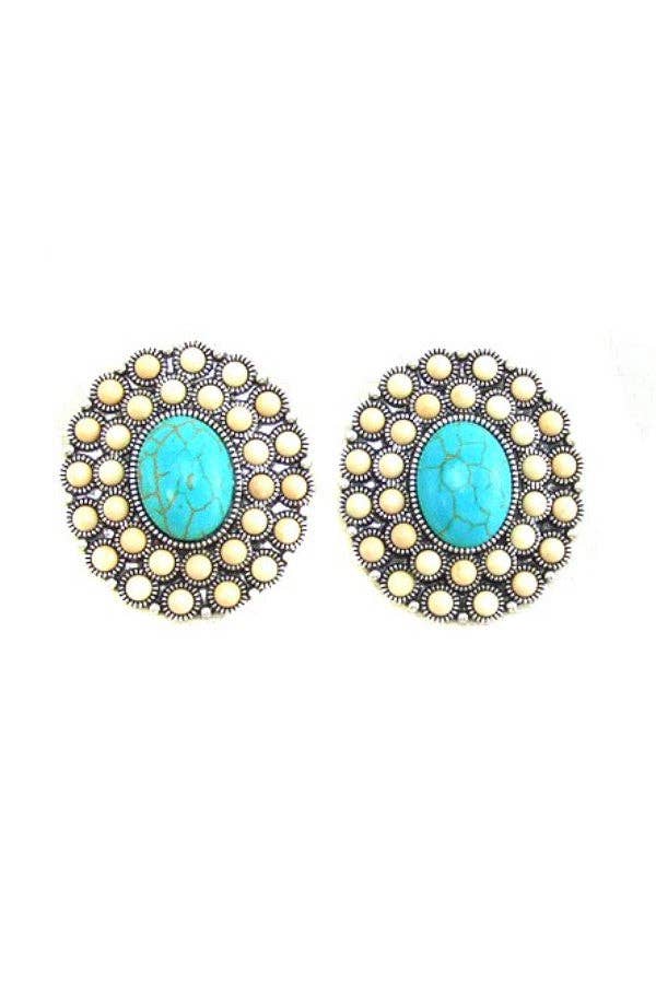 WESTERN CONCHO DESIGN POST EARRINGS: TURQUOISE
