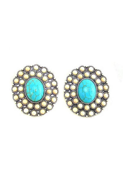 WESTERN CONCHO DESIGN POST EARRINGS: TURQUOISE