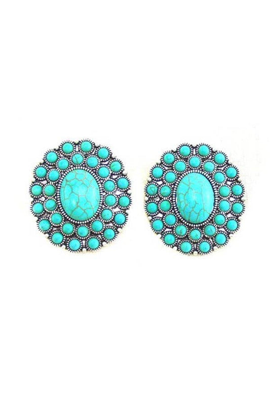 WESTERN CONCHO DESIGN POST EARRINGS: TURQUOISE