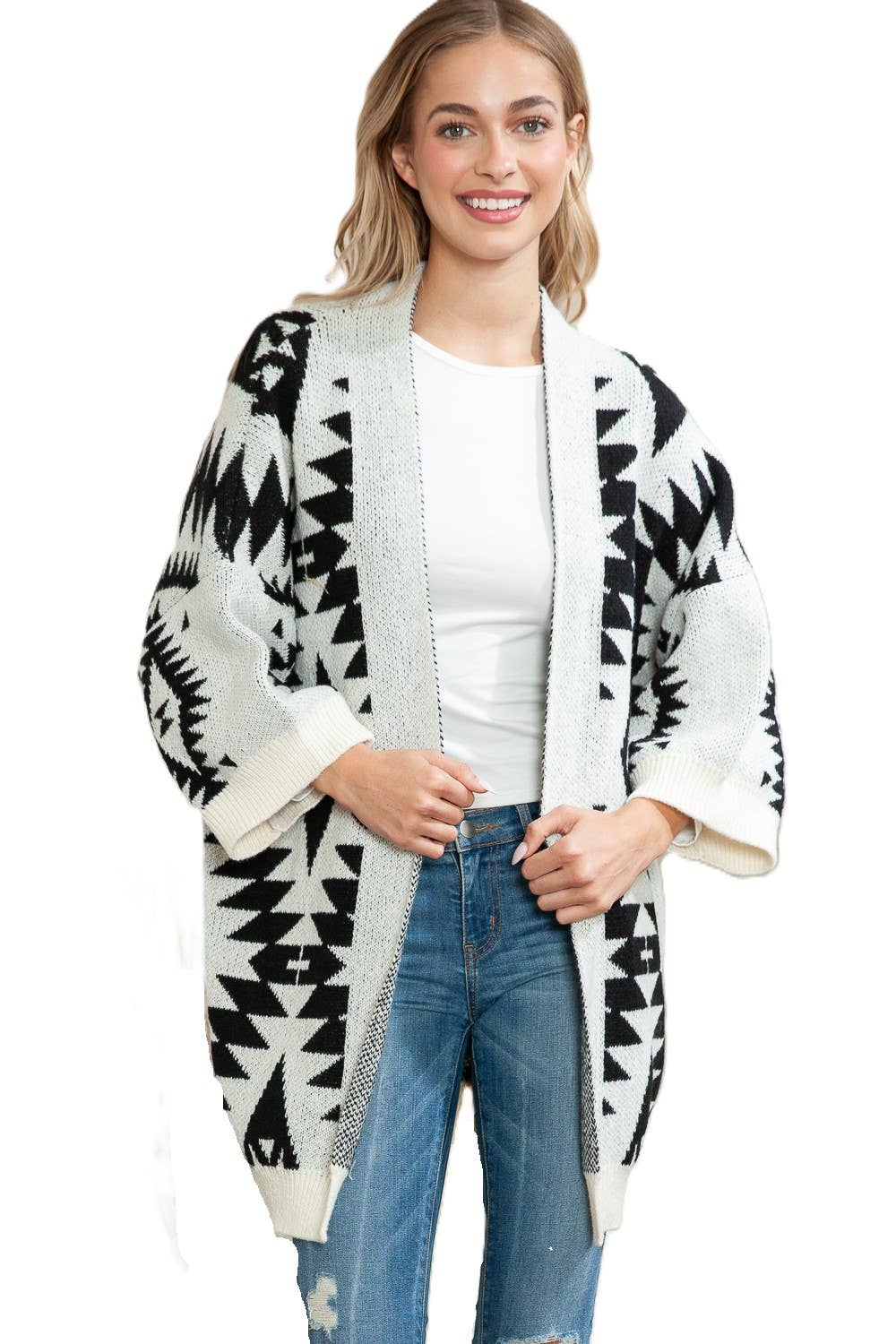 Naomi Wilde | Aztec Styled Cardigan with Large Arms: Brown one size
