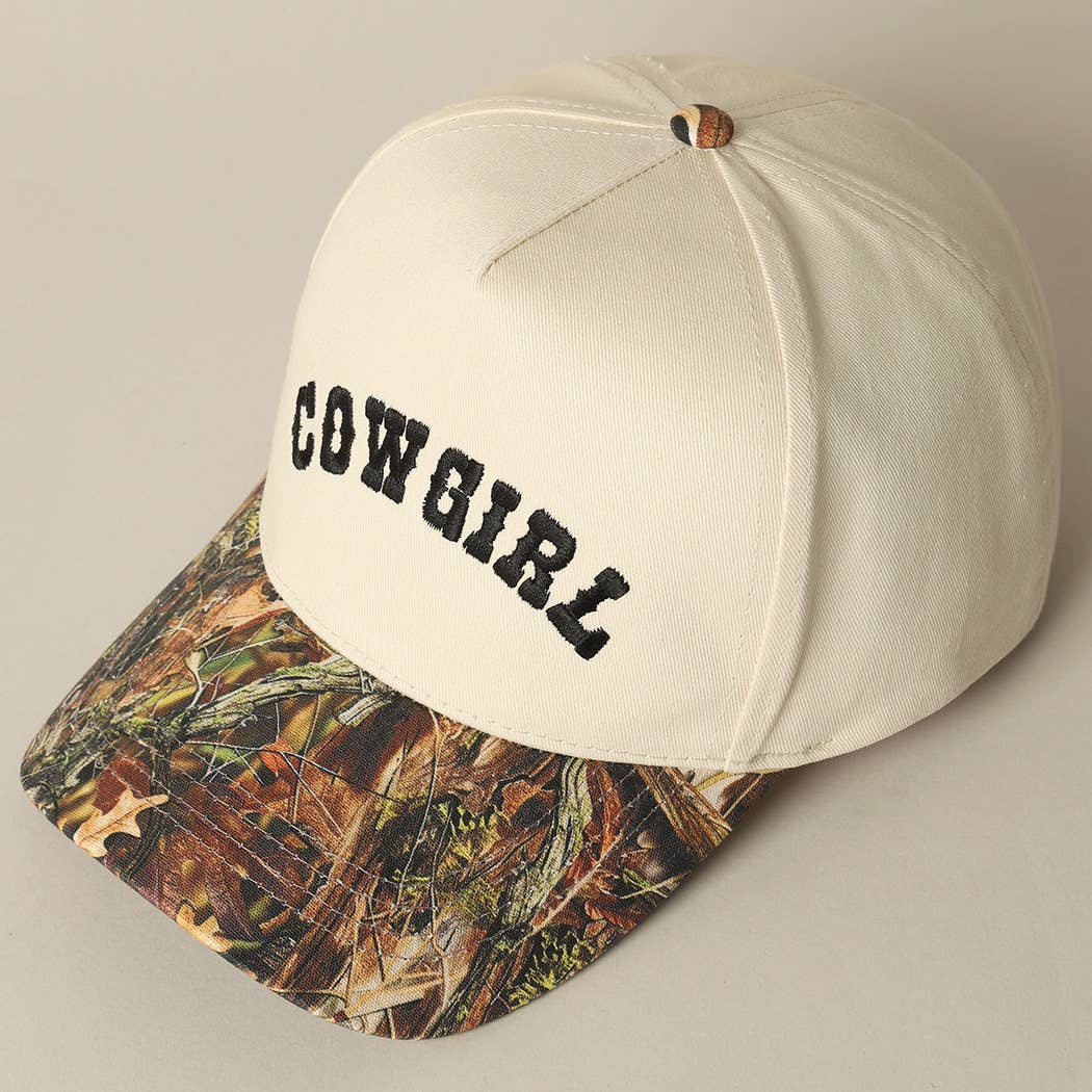 COWGIRL Lettering Embroidery Camo Two-Tone Cap: CAMO-BEIGE / ONE SIZE