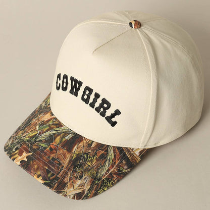 COWGIRL Lettering Embroidery Camo Two-Tone Cap: CAMO-BEIGE / ONE SIZE