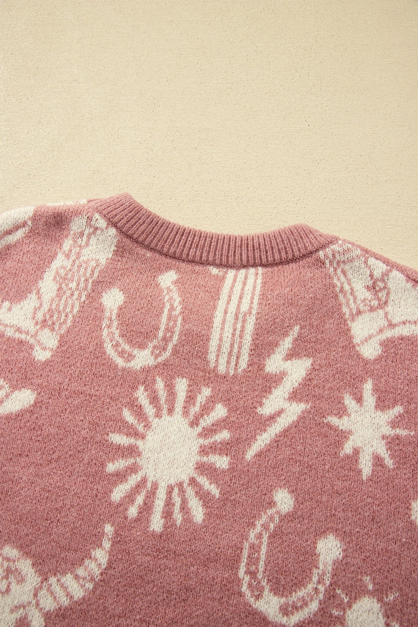 Western Drop Shoulder Long Sleeve Sweater