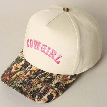 COWGIRL Lettering Embroidery Camo Two-Tone Cap: CAMO-BEIGE / ONE SIZE