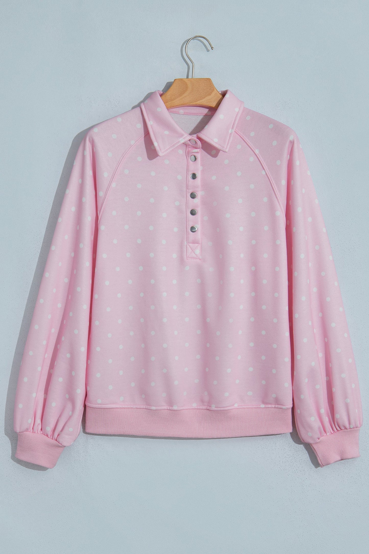 Polka Dot Metal Button Collar Pullover Sweatshirt
