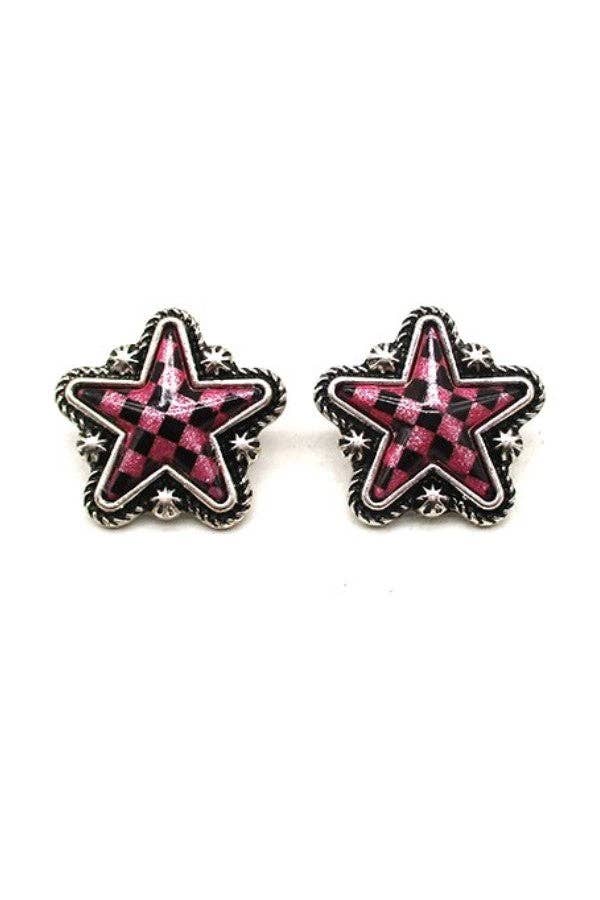 CHECKER STAR POST EARRINGS: White