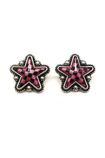 CHECKER STAR POST EARRINGS: White