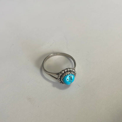 Navajo Single Stone Turquoise Sterling Silver Ring: 7 Ring 121