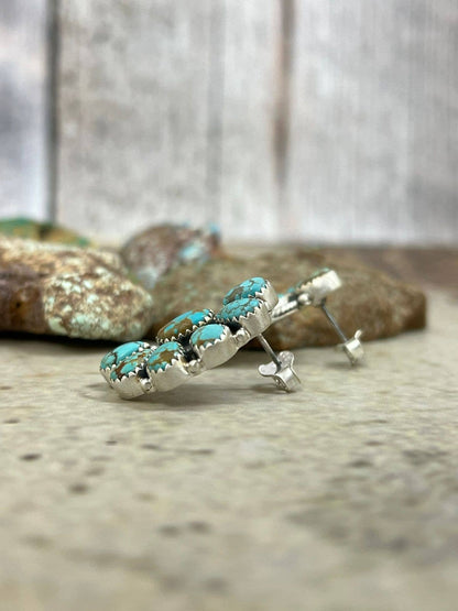 Handmade Sterling Silver Number 8 Turquoise Post Studs with Signed Nizhoni: Number 8 Turquoise / Studs