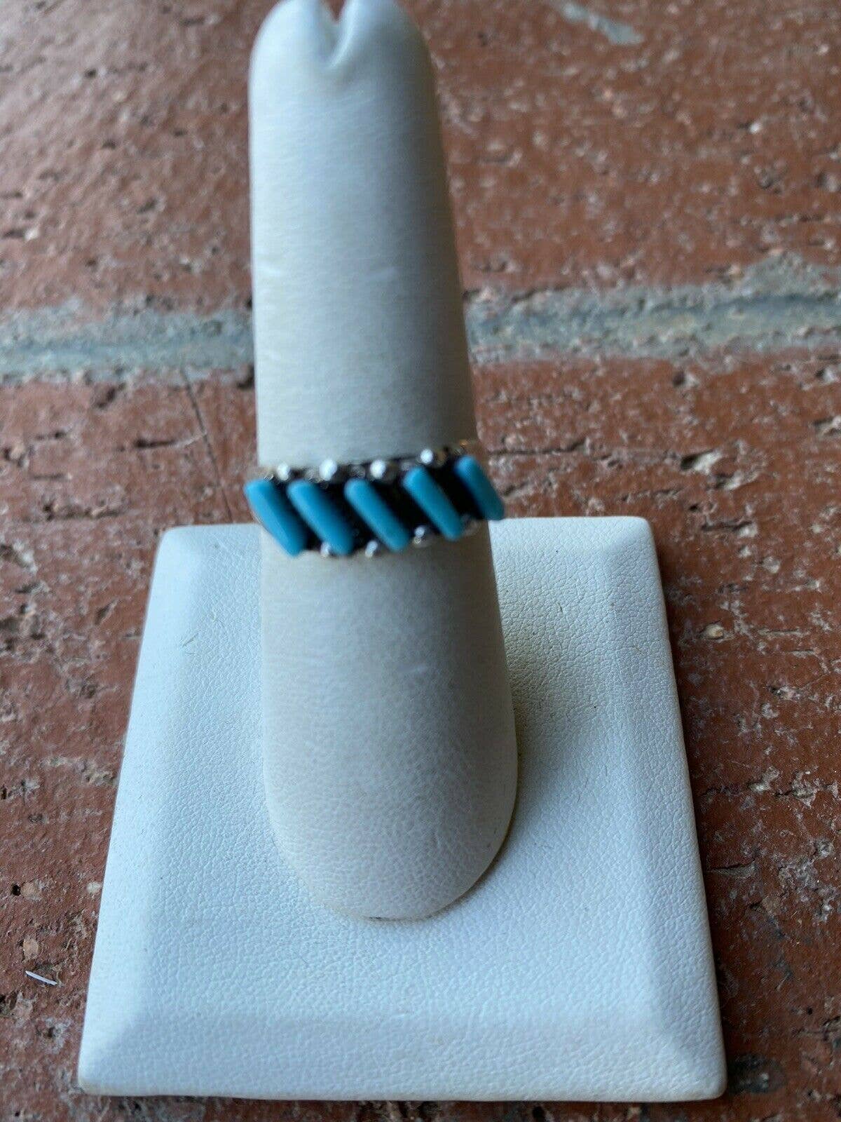 Zuni Sterling Silver & Turquoise 5 Stone Needlepoint Ring we: 7.5 / Turquoise Ring 116