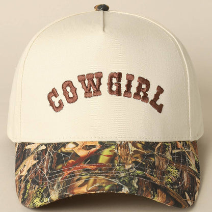 COWGIRL Lettering Embroidery Camo Two-Tone Cap: CAMO-BEIGE / ONE SIZE