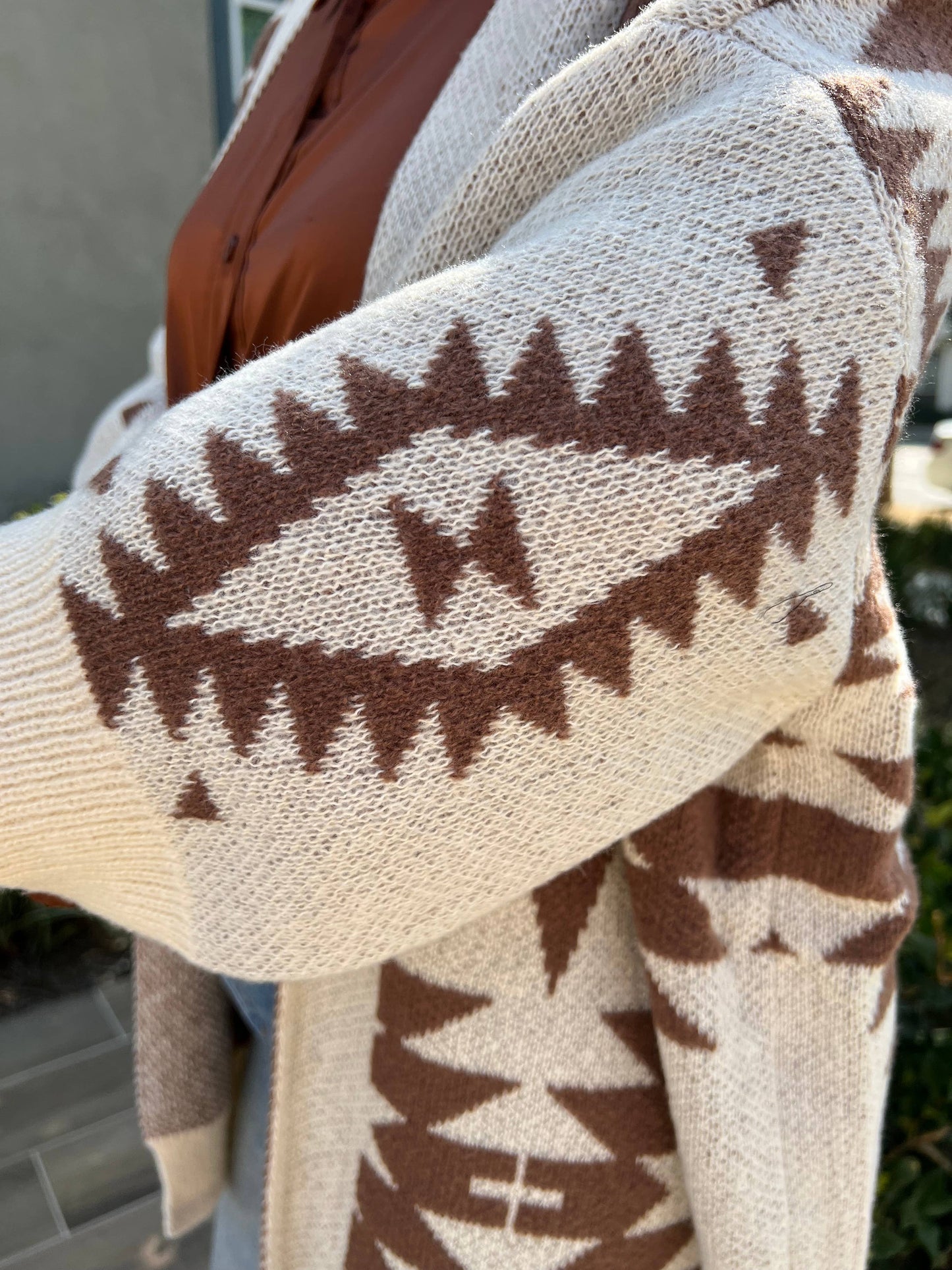 Naomi Wilde | Aztec Styled Cardigan with Large Arms: Brown one size