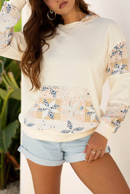 Western Geometric Patchwork Kangaroo Pocket Hoodie