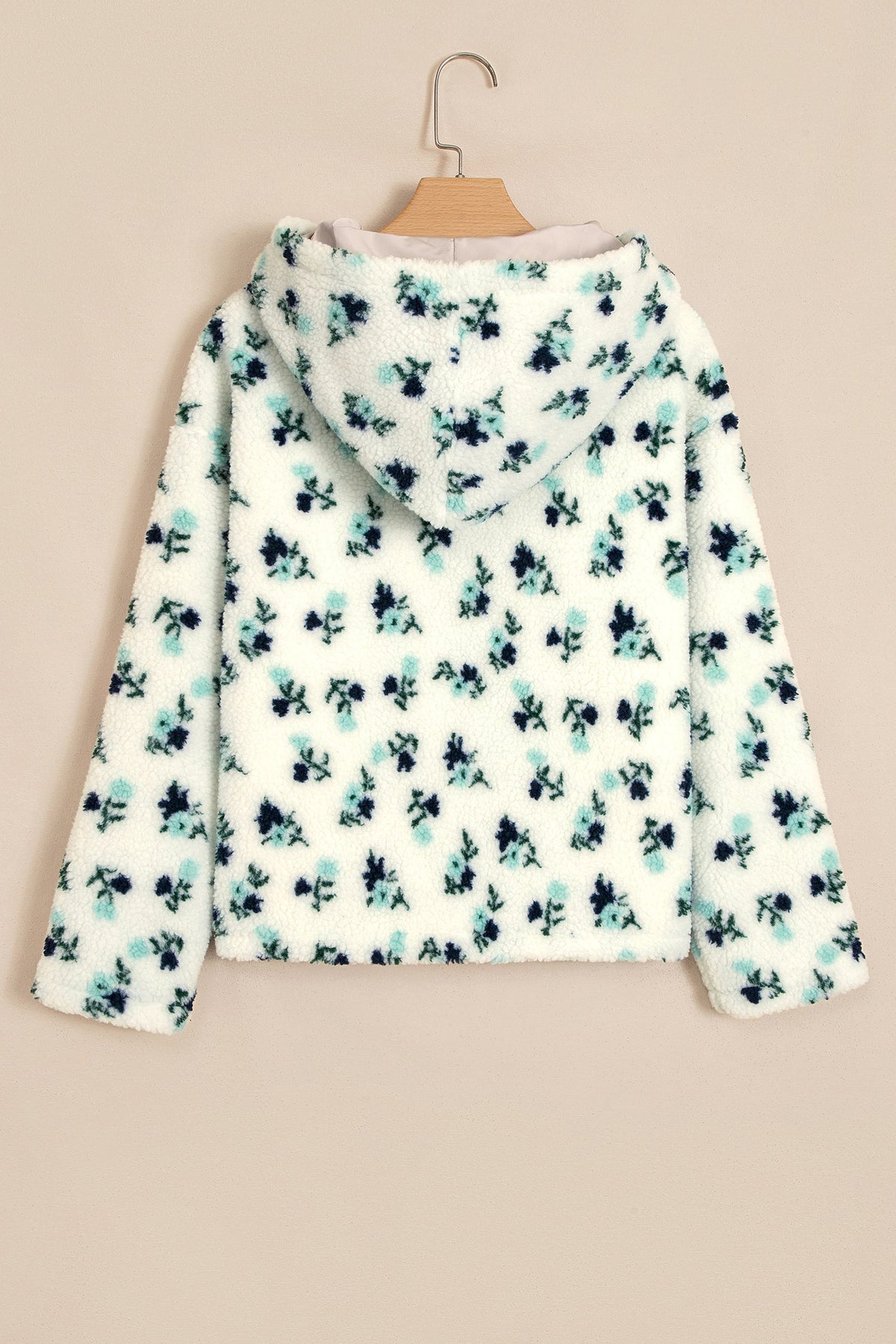 Floral Sherpa Fleece Zip-Up Hooded Jacket