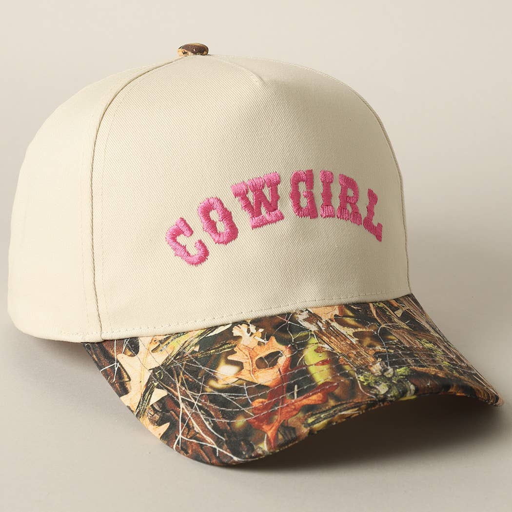 COWGIRL Lettering Embroidery Camo Two-Tone Cap: CAMO-BEIGE / ONE SIZE